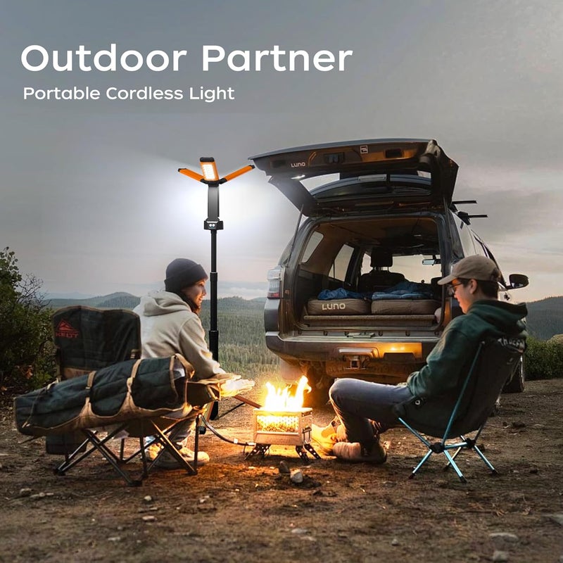 PARTPHONER Rechargeable LED Work Light with Stand, 67" Tall Portable Cordless Work Light, 8AH Battery, 500/1500/2500 Lumen, 4000/6500K Dimmable Camping Light with Detachable Tripod Orange (Carrying Bag Included) - Image 2